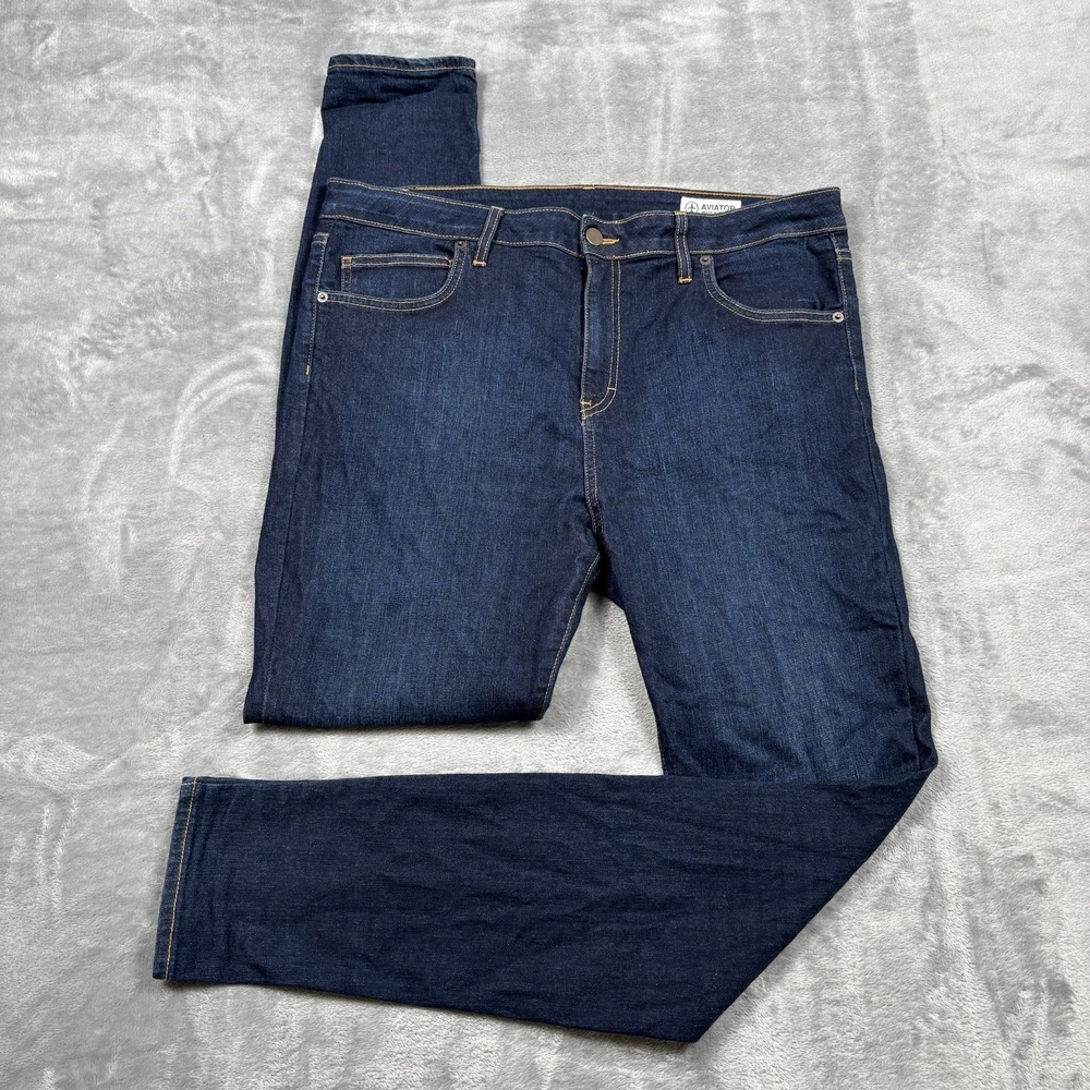 Aviator Skinny Fit Jeans Women 36x32 Blue Excellent Made in USA Tencel Stretch